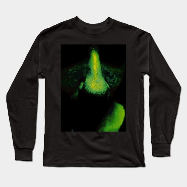 Portrait, digital collage and special processing. Close up to face, nose. Weird and dark. Green. Long Sleeve T-Shirt by 234TeeUser234